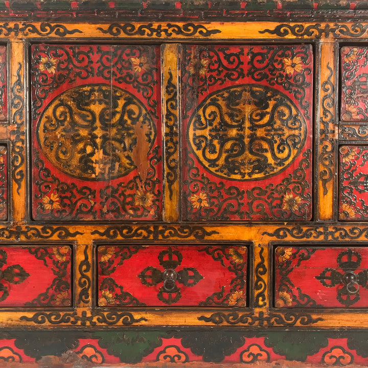 Reproduction Painted Altar Cabinet From Tibet - 126 x 46 x 83 (wxdxh cms) - C1526