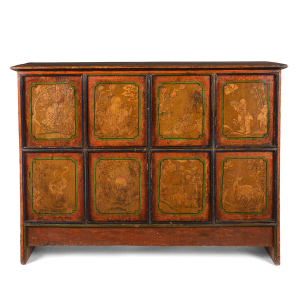 Painted Tibetan Cabinet From Shigatse - 19thC
