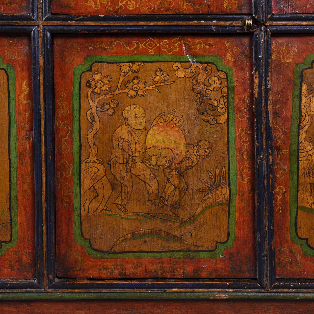 Painting Detail Of Painted Tibetan Cabinet From Shigatse - 19thC | Indigo Antiques