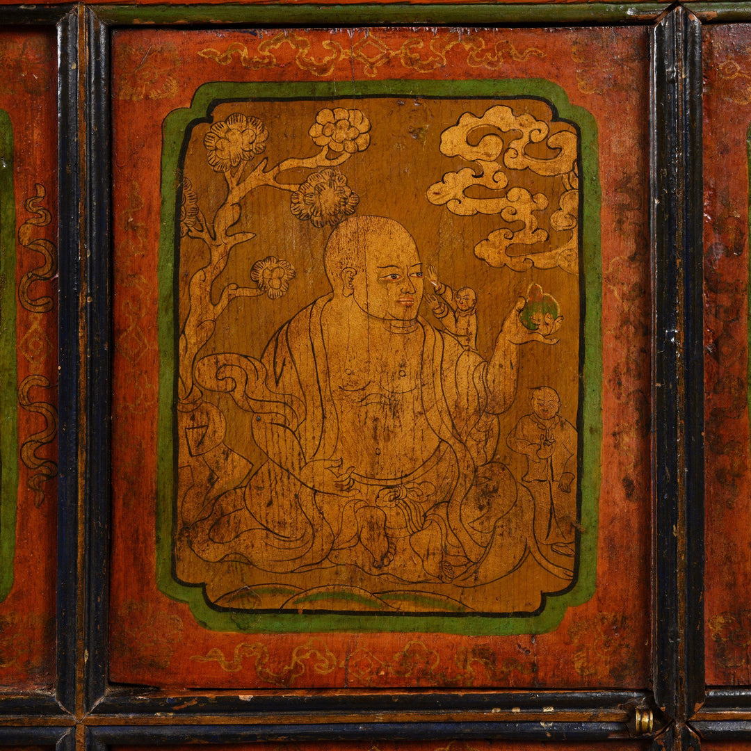 Painting Detail Of Painted Tibetan Cabinet From Shigatse - 19thC | Indigo Antiques