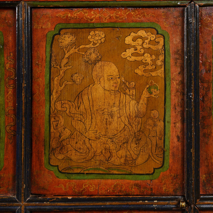 Painting Detail Of Painted Tibetan Cabinet From Shigatse - 19thC | Indigo Antiques