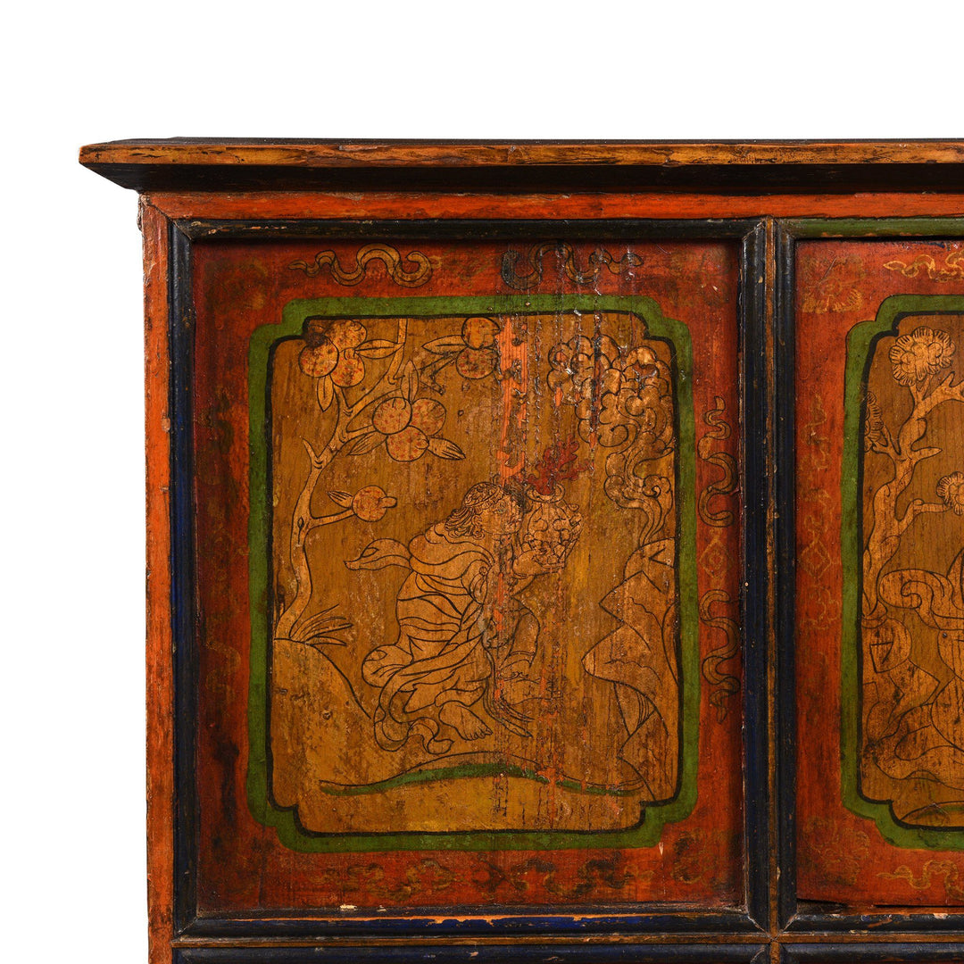 Corner Detail Of Painted Tibetan Cabinet From Shigatse - 19thC | Indigo Antiques