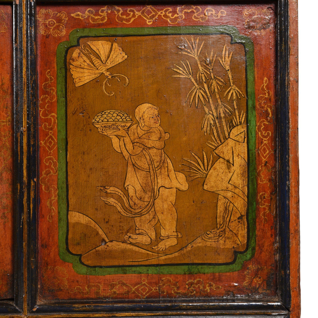 Painting Detail Of Painted Tibetan Cabinet From Shigatse - 19thC | Indigo Antiques