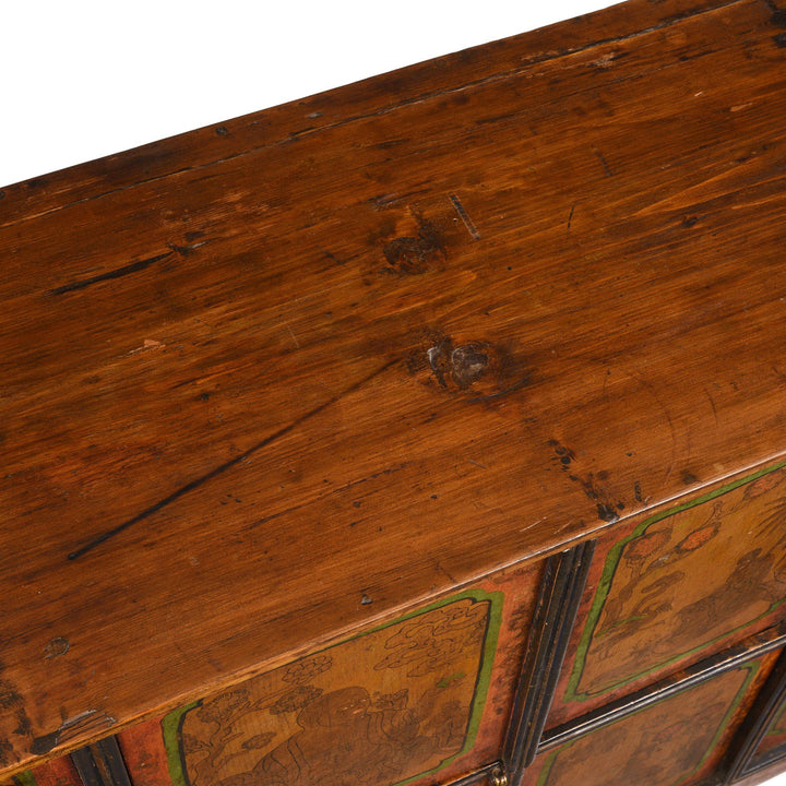 Top Detail Of Painted Tibetan Cabinet From Shigatse - 19thC | Indigo Antiques