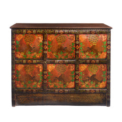 Pair of Painted Polychrome Tibetan Altar Cabinets - Late 19thC Pair of Painted Polychrome Tibetan Altar Cabinets - Late 19thC