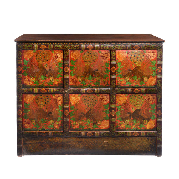 Pair of Painted Polychrome Tibetan Altar Cabinets - Late 19thC Pair of Painted Polychrome Tibetan Altar Cabinets - Late 19thC