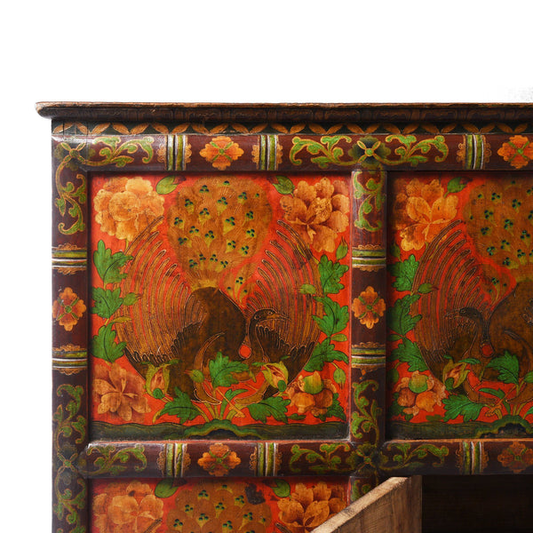 Pair of Painted Polychrome Tibetan Altar Cabinets - Late 19thC Pair of Painted Polychrome Tibetan Altar Cabinets - Late 19thC
