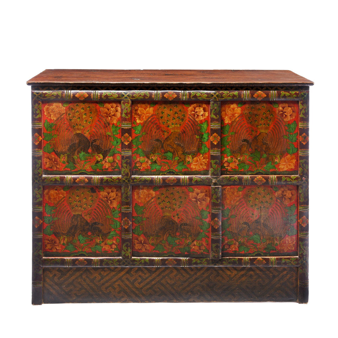 Pair Of Painted Polychrome Tibetan Altar Cabinets - Late 19thC | Indigo Antiques