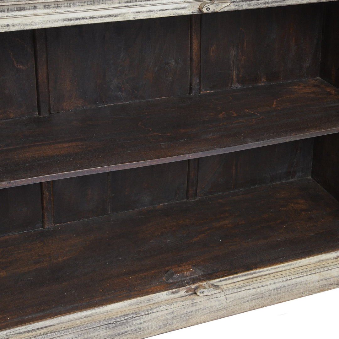 Open Detail Of Reclaimed Teak 3 Door Louvre Cabinet With Paint Finish | Indigo Antiques