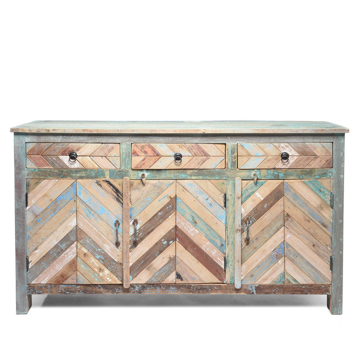 Reclaimed Teakwood Sideboard With Old Paint | Indigo Antiques