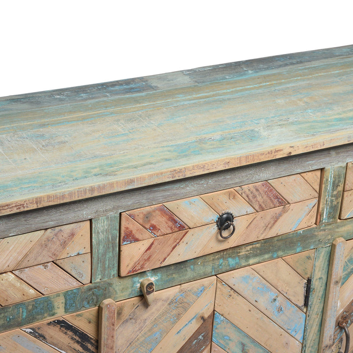 Reclaimed Teakwood Sideboard With Old Paint | Indigo Antiques