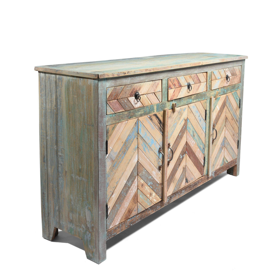 Reclaimed Teakwood Sideboard With Old Paint | Indigo Antiques