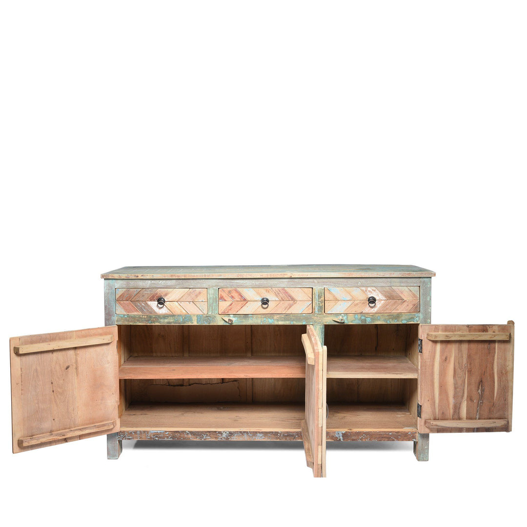 Reclaimed Teakwood Sideboard With Old Paint | Indigo Antiques