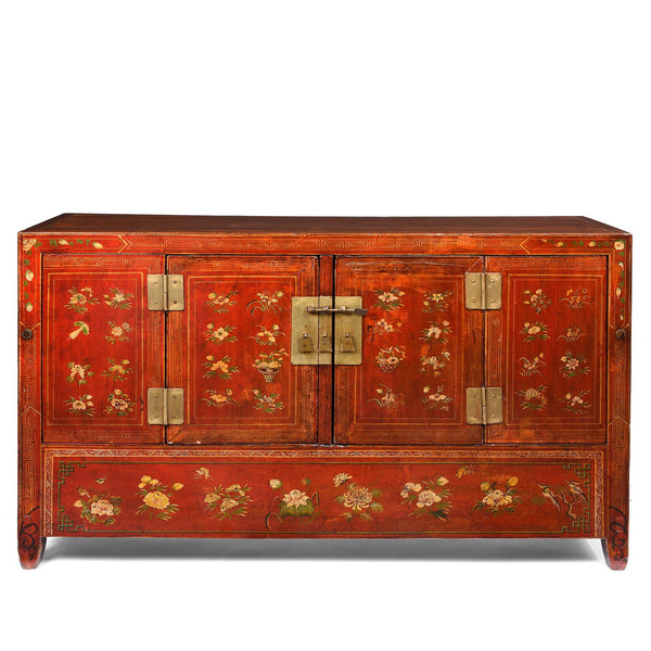 Red Lacquer Chinese Sideboard From Dongbei - Ca 1920 Red Lacquer Chinese Sideboard From Dongbei - Ca 1920