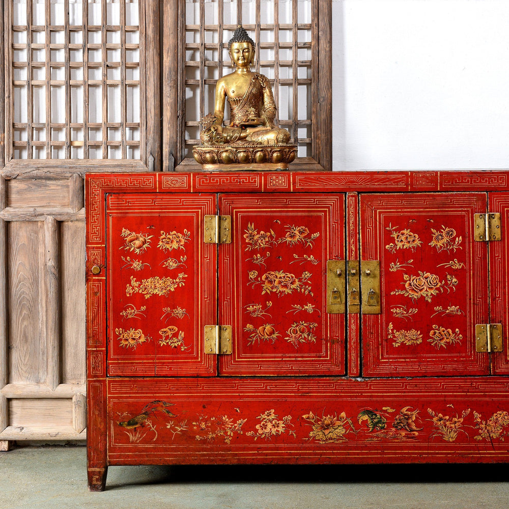 Red Lacquer Chinese Sideboard From Dongbei - Ca 1920 | Indigo Antiques