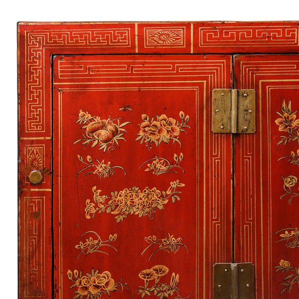 Red Lacquer Chinese Sideboard From Dongbei - Ca 1920