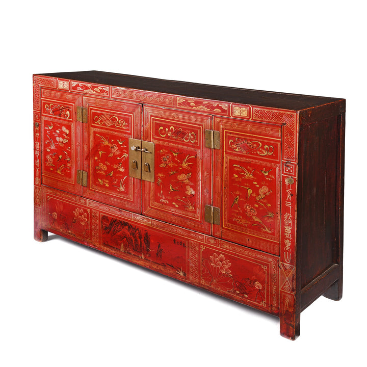 Red Lacquer Chinese Sideboard From Dongbei - Ca 1920 | Indigo Antiques