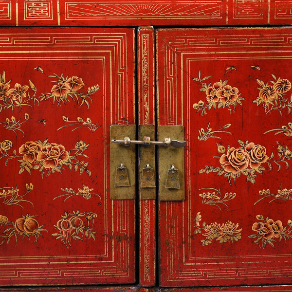 Red Lacquer Chinese Sideboard From Dongbei - Ca 1920