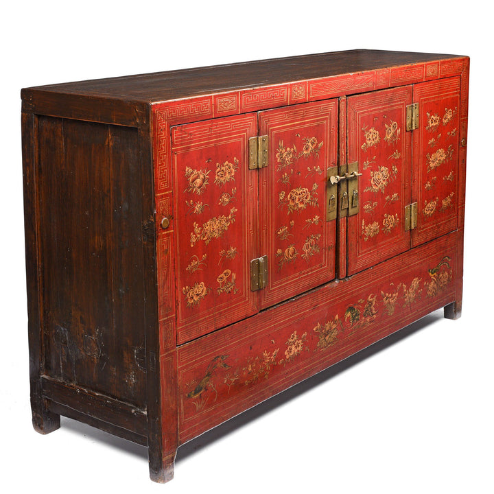 Red Lacquer Chinese Sideboard From Dongbei - Ca 1920 | Indigo Antiques