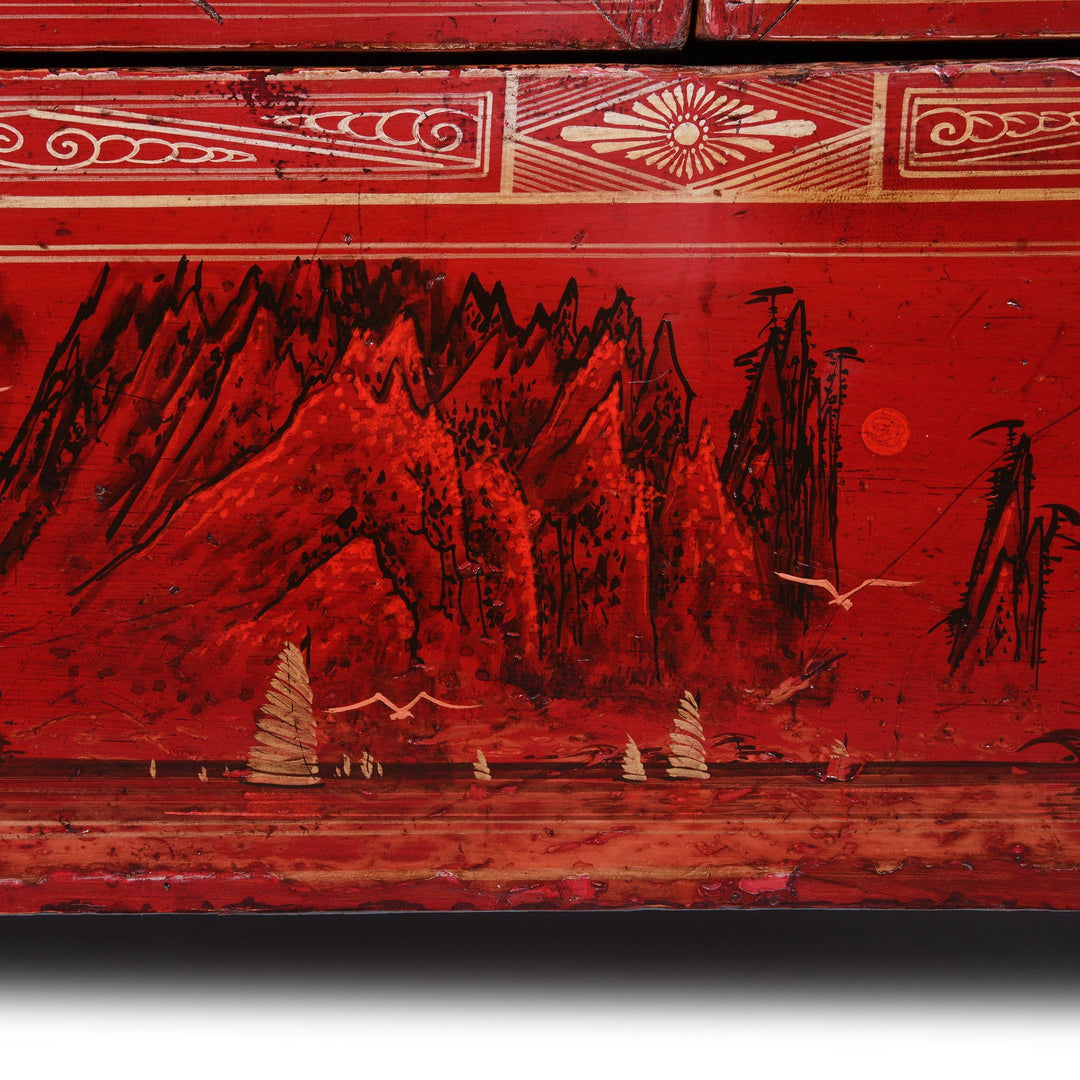 Red Lacquer Chinese Sideboard From Dongbei - Ca 1920 | Indigo Antiques