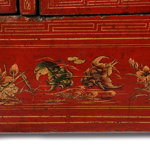 Red Lacquer Chinese Sideboard From Dongbei - Ca 1920