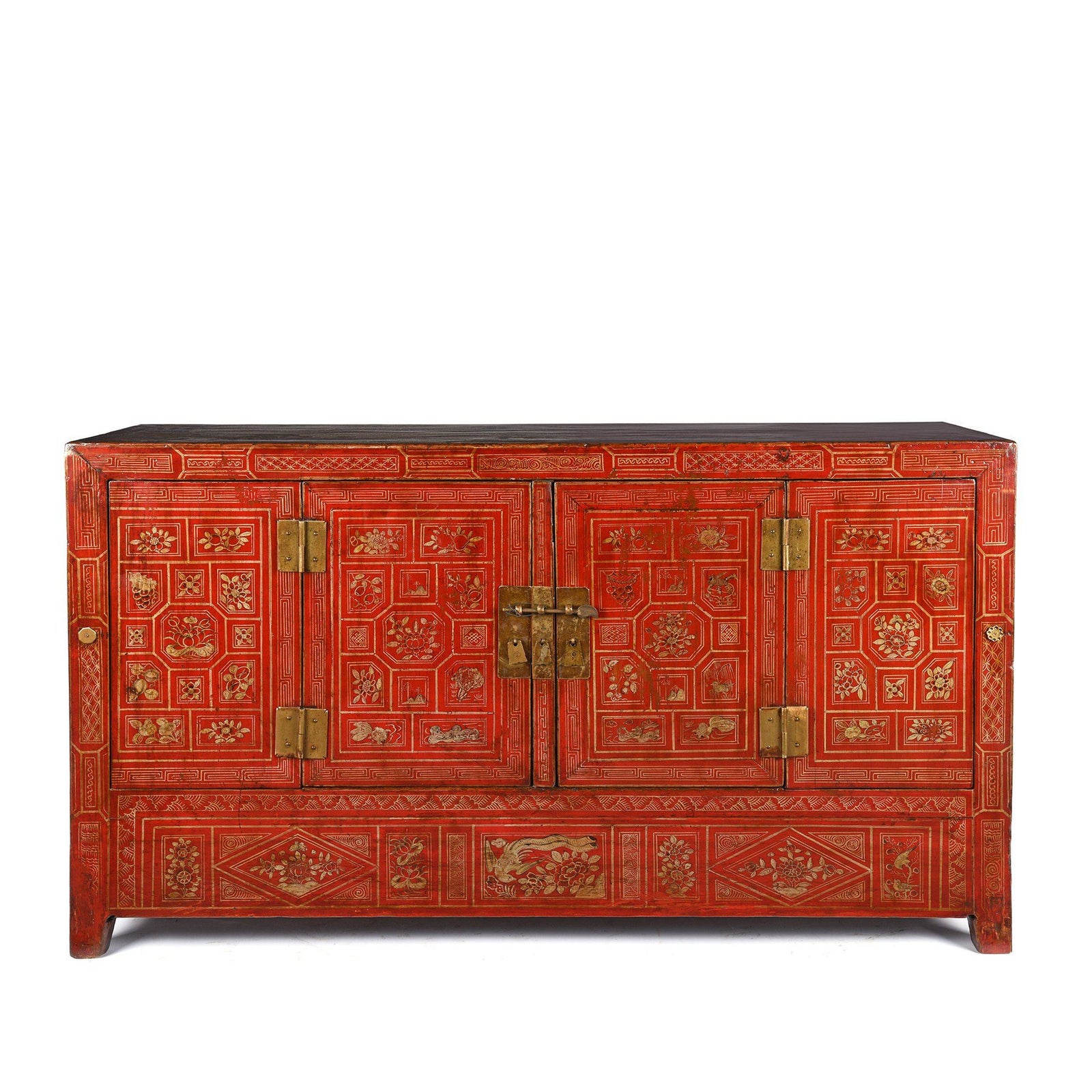 Vintage Chinese Red Lacquer Dongbei Sideboard - Early 20thC | Indigo Oriental Antiques