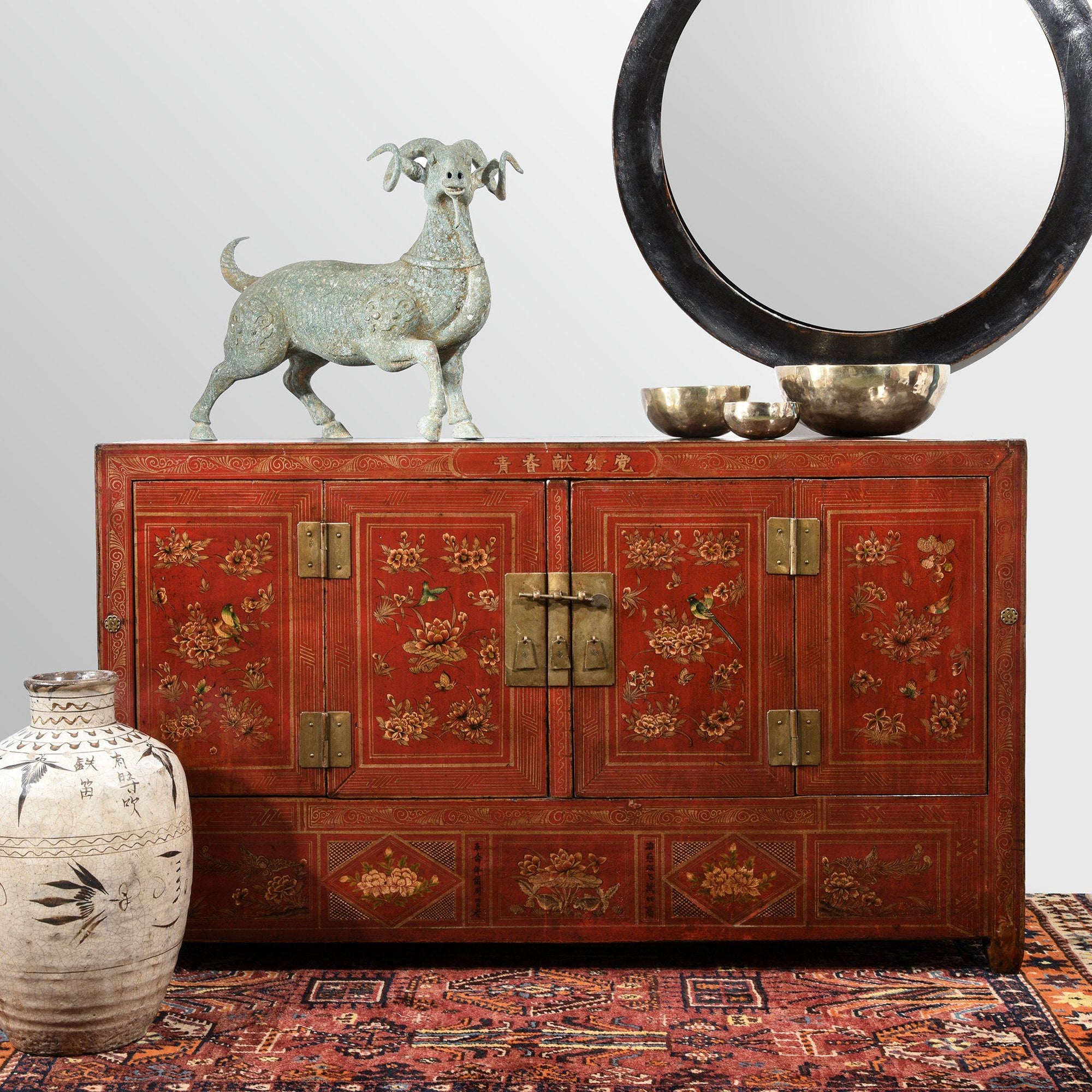 Vintage Chinese Red Lacquer Dongbei Sideboard - Early 20thC | Indigo Oriental Antiques