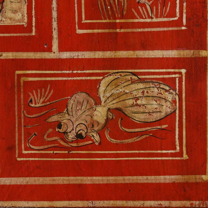 Painting Detail from a Vintage Chinese Red Lacquer Dongbei Sideboard - Early 20thC | Indigo Oriental Antiques