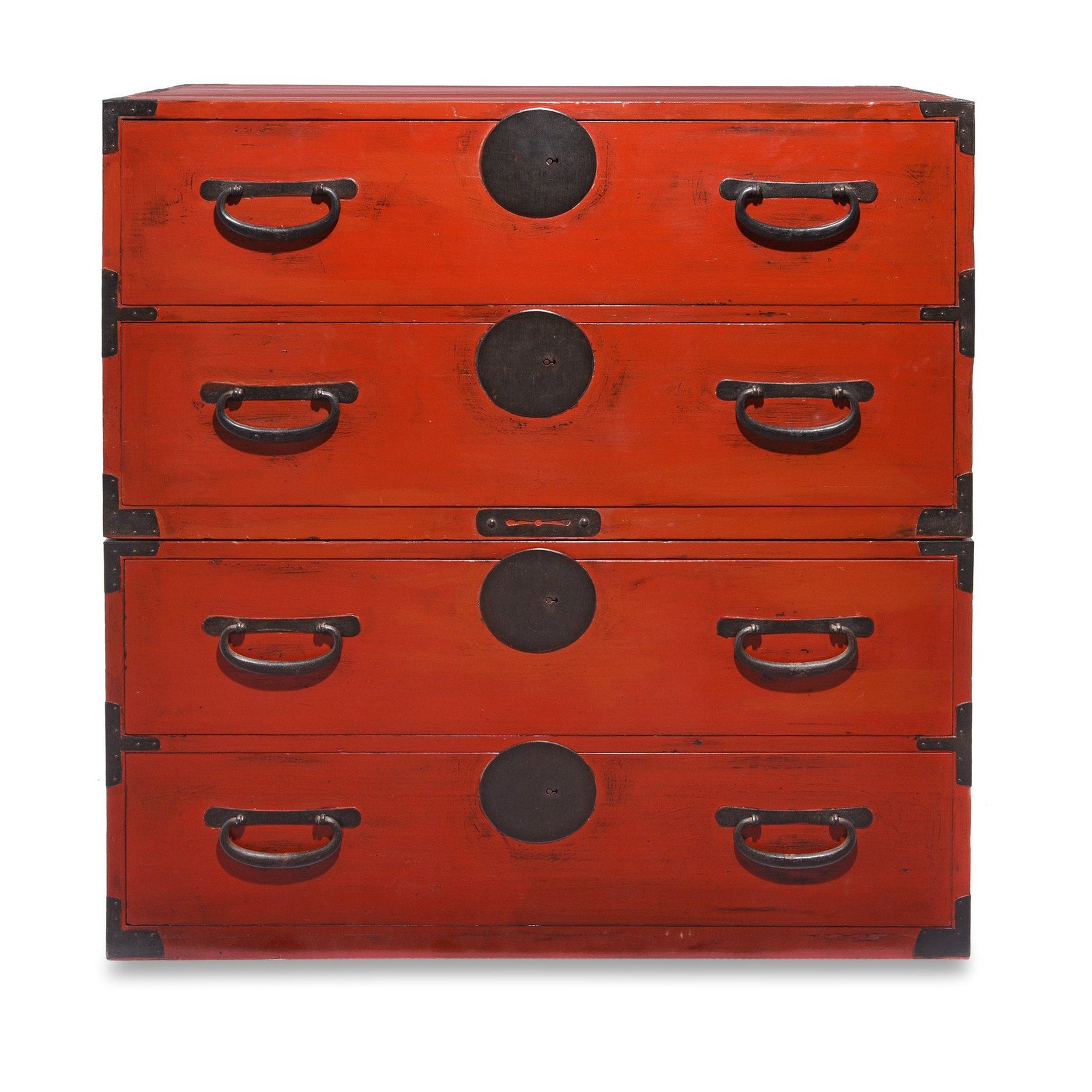 Red Painted Japanese Isho Dansu Chest of Drawers - Taishō Period