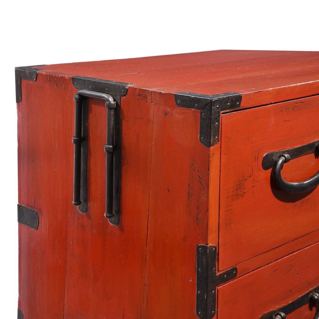 Red Painted Japanese Isho Dansu Chest of Drawers - Taishō Period