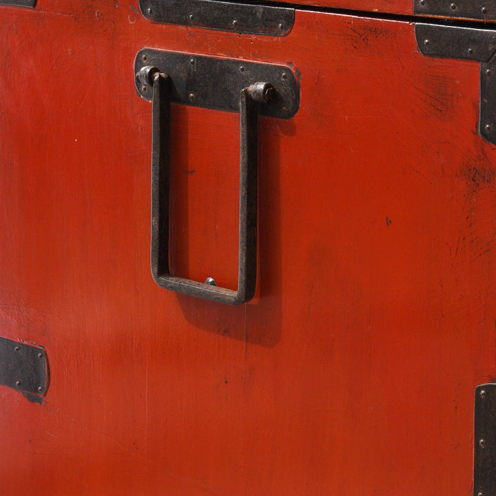 Red Painted Japanese Isho Dansu Chest of Drawers - Taishō Period