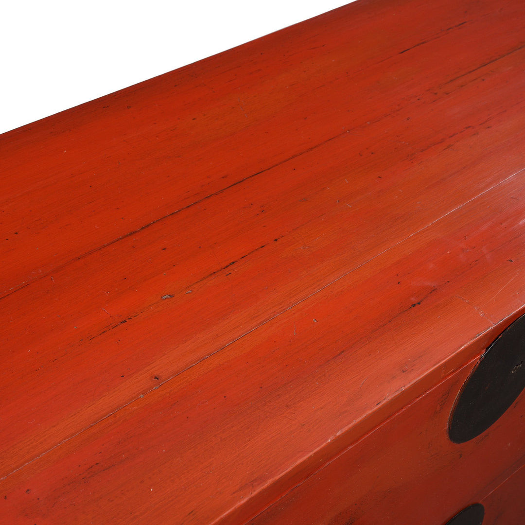 Red Painted Japanese Isho Dansu Chest of Drawers - Taishō Period