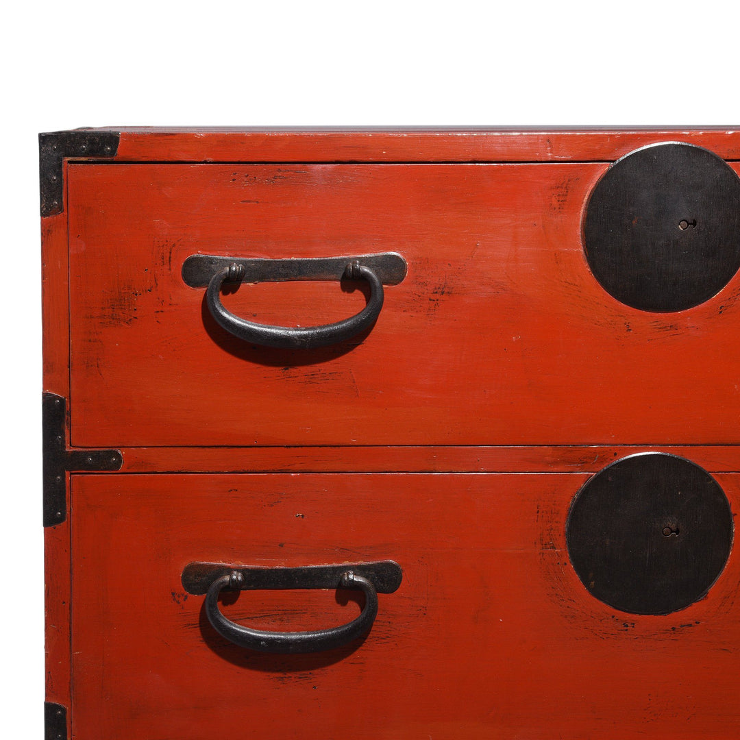 Red Painted Japanese Isho Dansu Chest of Drawers - Taishō Period