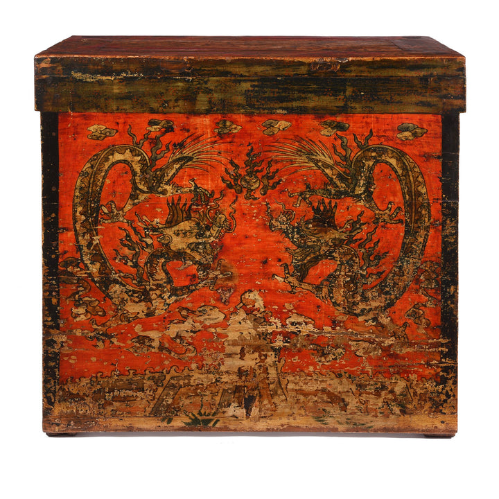 Tibetan Lectern With Dragon Painting - 19thC
