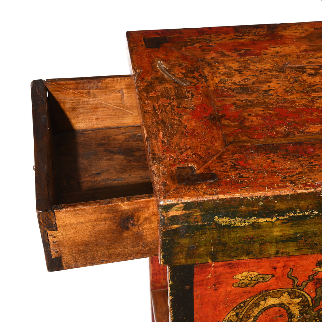 Tibetan Lectern With Dragon Painting - 19thC
