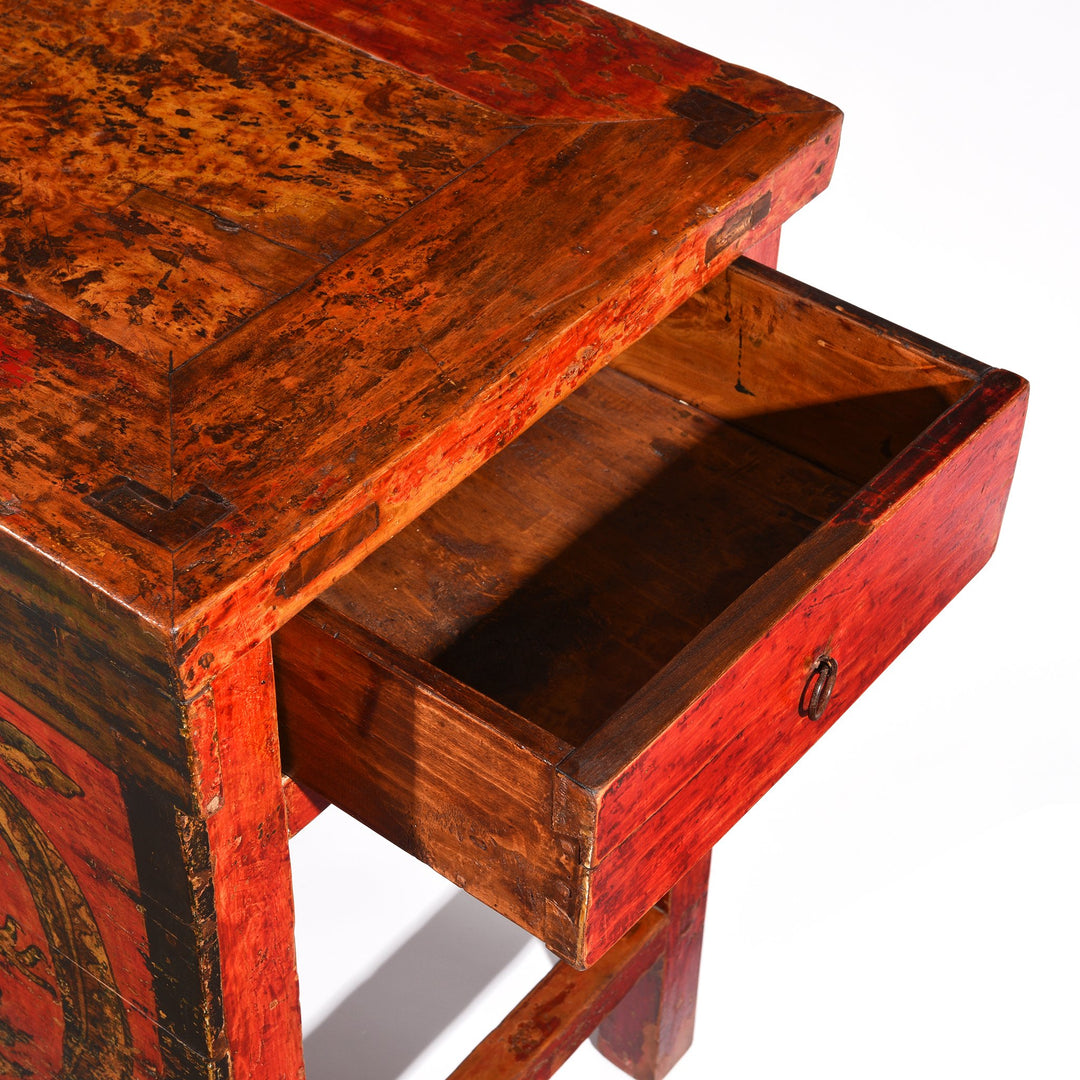 Tibetan Lectern With Dragon Painting - 19thC
