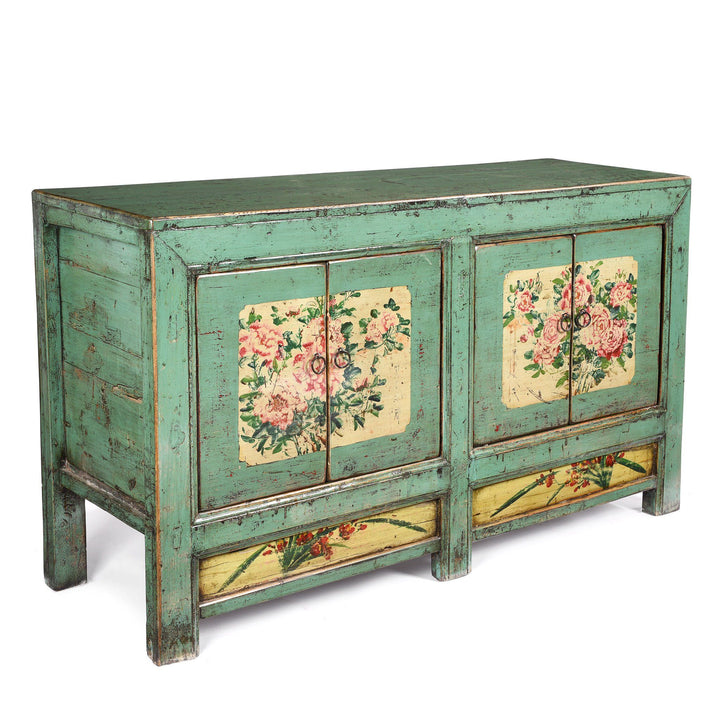 Vintage Mint Painted Sideboard From Shanxi - Ca 1930 | Indigo Antiques