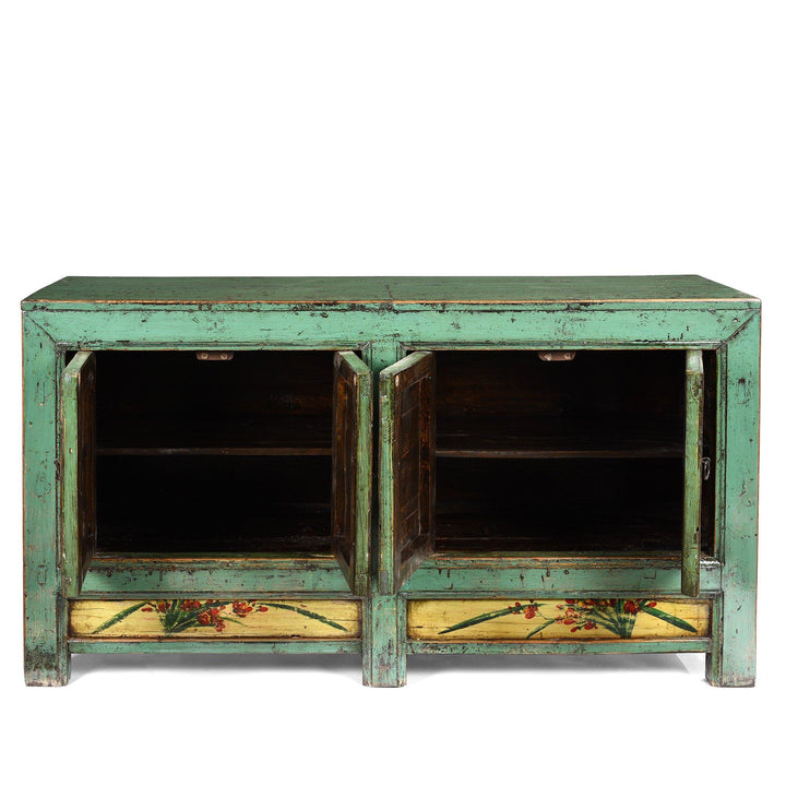 Open door detail from a Vintage Mint Painted Sideboard From Shanxi - Ca 1930 | Indigo Antiques