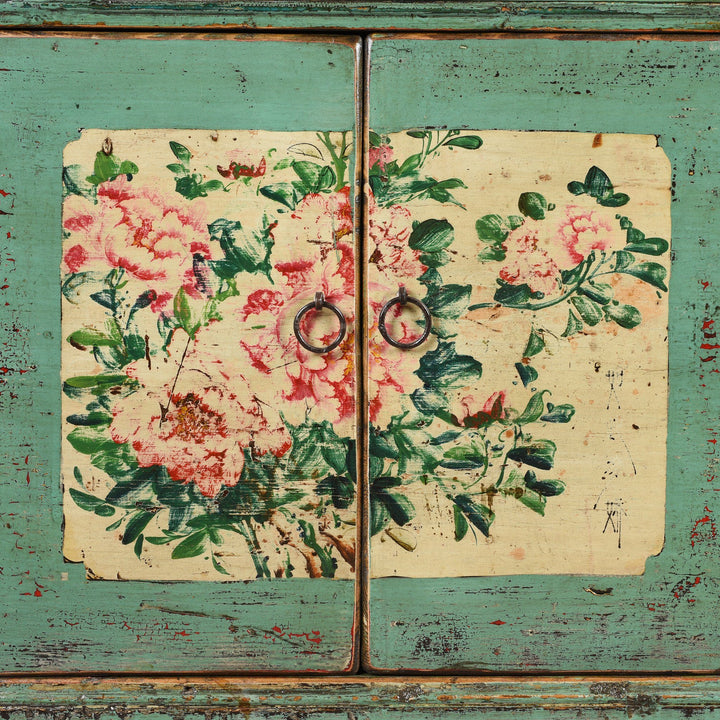 Door detail from a Vintage Mint Painted Sideboard From Shanxi - Ca 1930 | Indigo Antiques