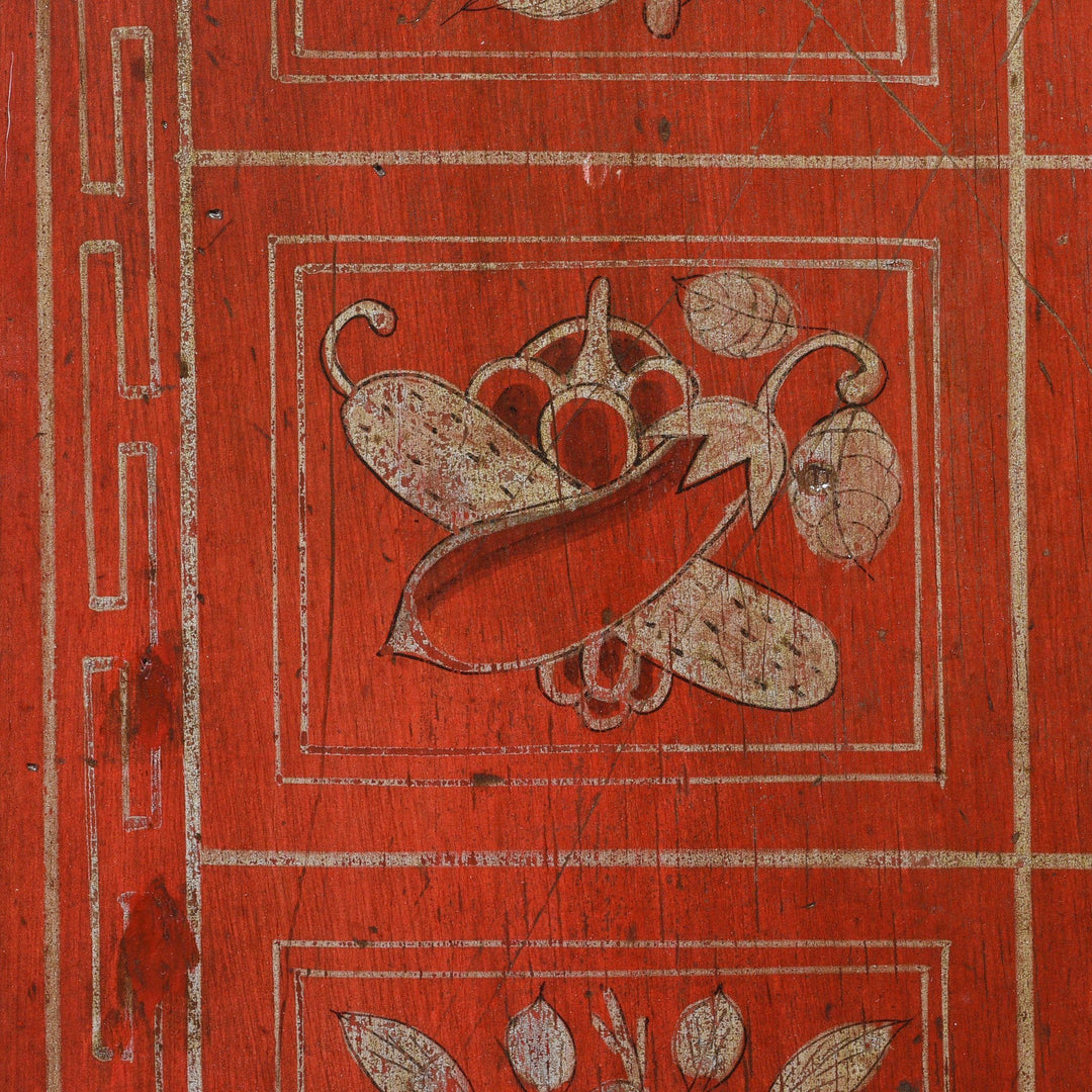 Eggplant detail from a Vintage Red Lacquer Chinese Dongbei Painted Sideboard - Early 20thC | Indigo Oriental Antiques