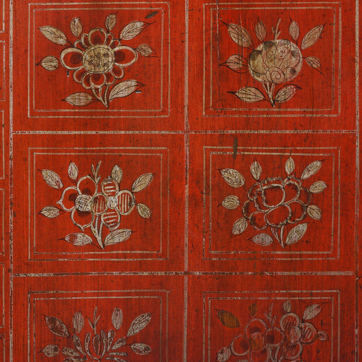 Painting detail from a Vintage Red Lacquer Chinese Dongbei Painted Sideboard - Early 20thC | Indigo Oriental Antiques