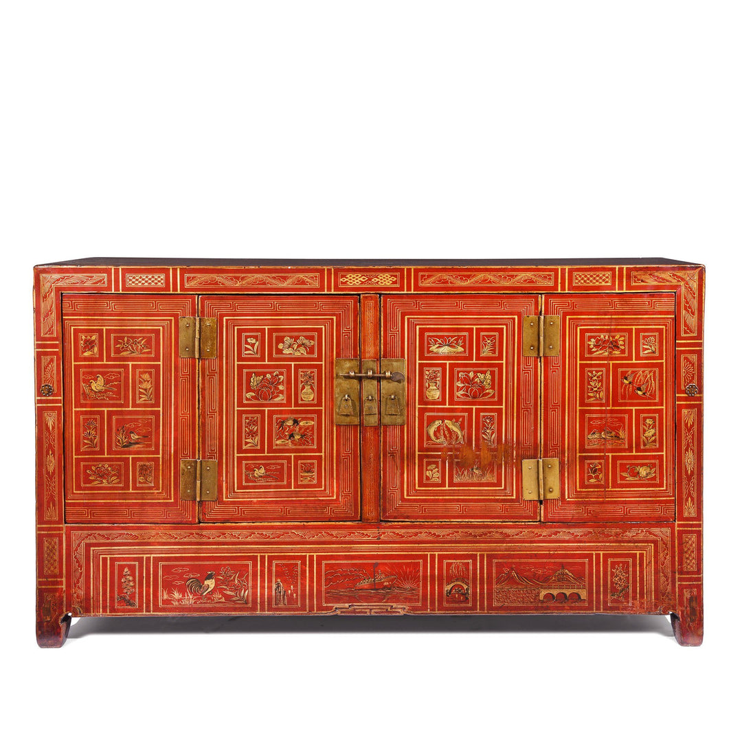 Vintage Chinese Red Lacquer Dongbei Sideboard - Early 20thC | Indigo Oriental Antiques