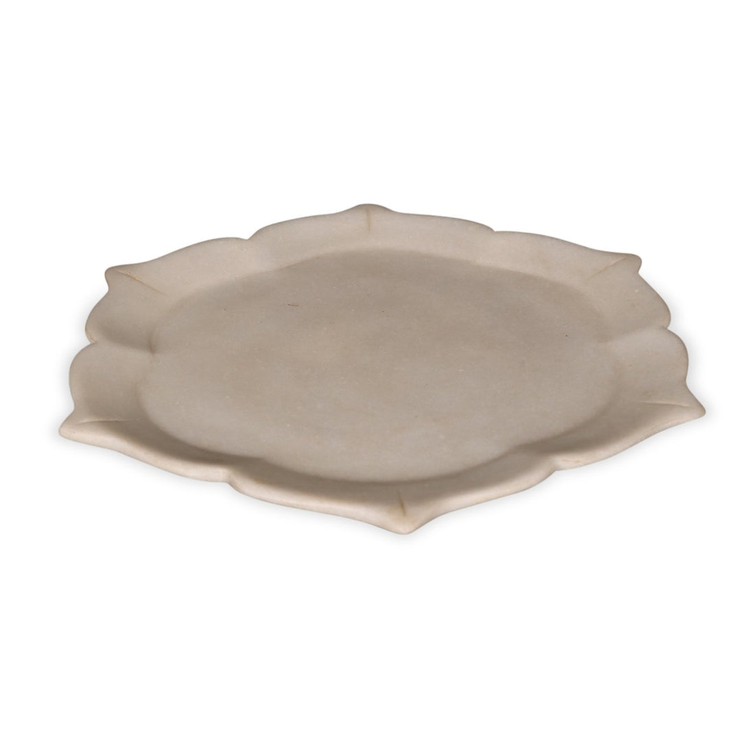 Mughal Style Carved Marble Plate From Rajasthan - 28 cms d - A5205