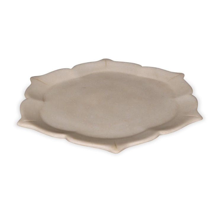 Mughal Style Carved Marble Plate From Rajasthan - 28 cms d - A5205