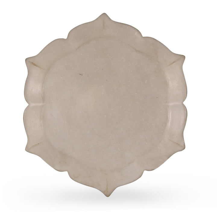 Mughal Style Carved Marble Plate From Rajasthan - 28 cms d - A5205