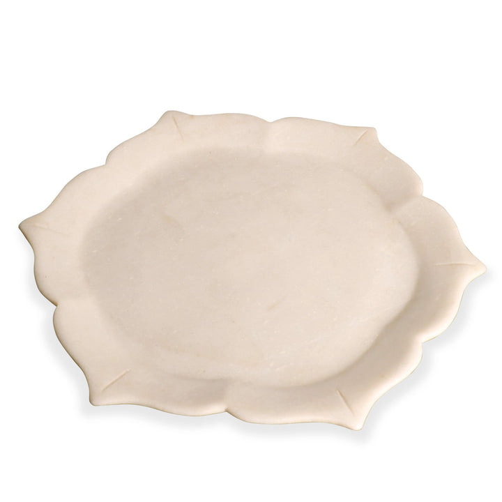 Mughal Style Carved Marble Plate From Rajasthan - 28 cms d - A5205