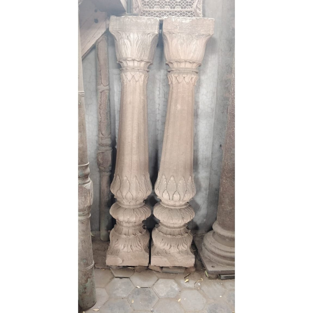 Carved Stone Pillar from Rajasthan - Mughal Style - 19thC | Indigo Oriental Antiques