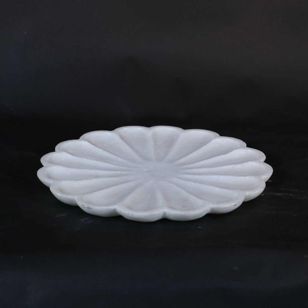 Hand Carved Marble Lotus Flower Platter - 23cm dia. | Indigo Oriental Antiques