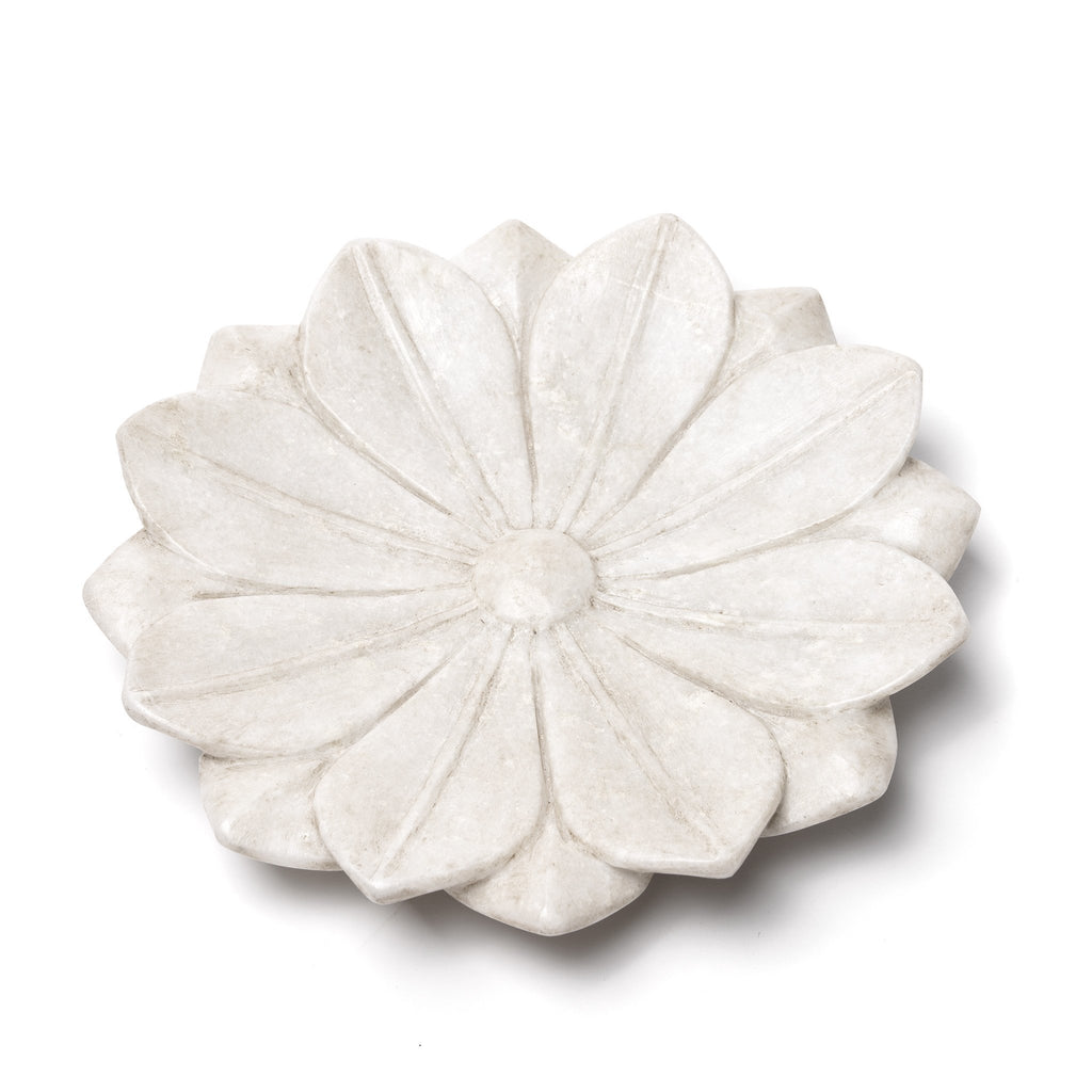 White Marble Lotus Plate From Rajasthan