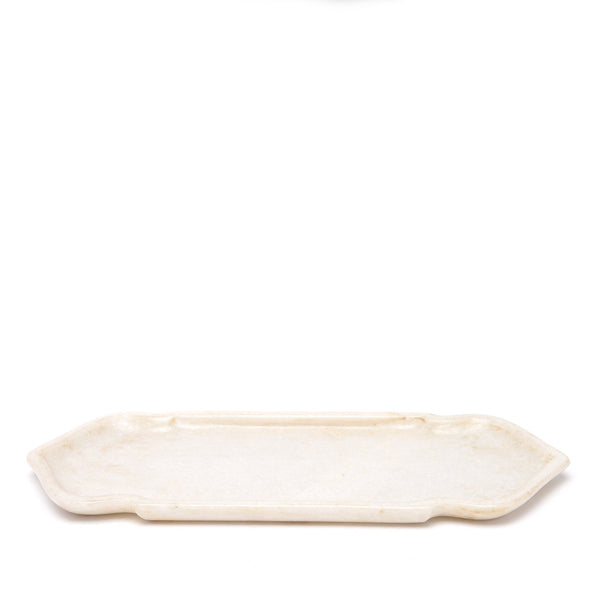 White Marble Serving Plate - Mughal Style
